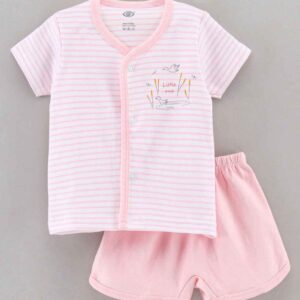 Half Sleeves Striped Shirt and Shorts Set Birds Print
