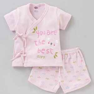 Half Sleeves Night Suit Text Print